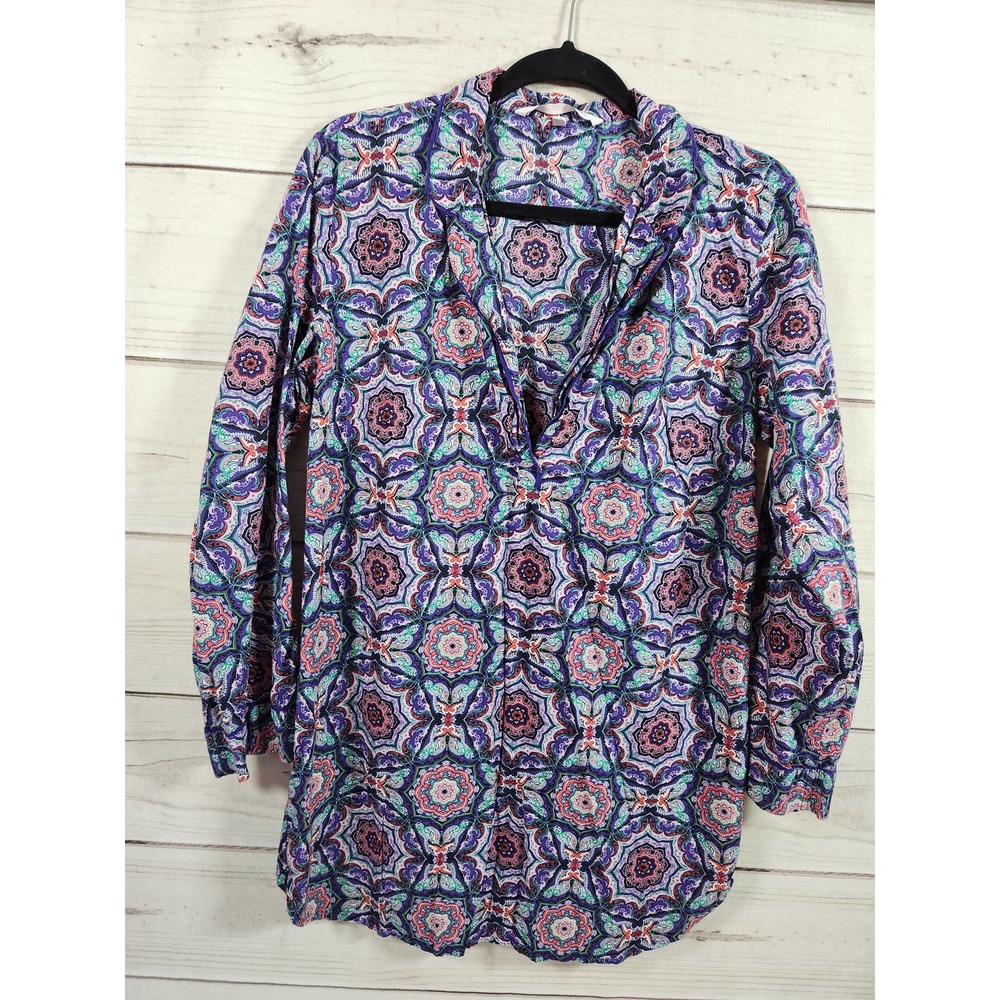 Victoria's Secret Womens Sleepshirt Pajama Geometric Long Sleeve V-Neck Purple S